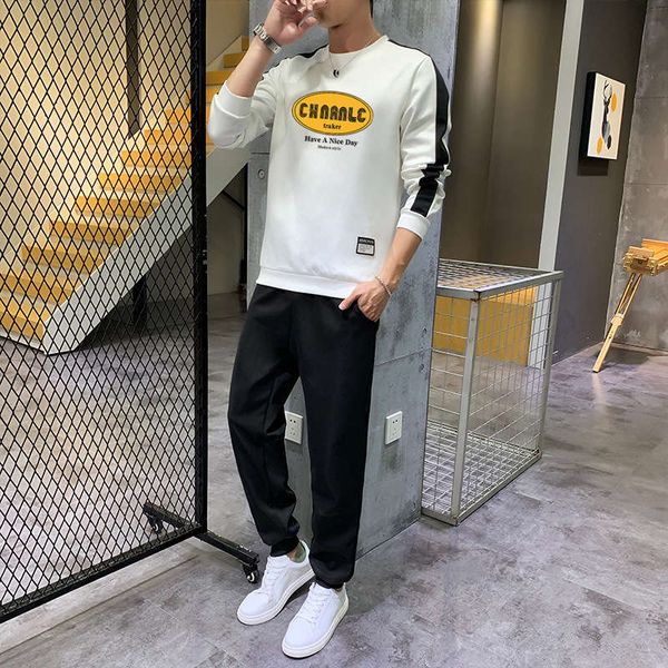 

men's sweater spring and autumn two piece new trend leisure sportswear fashion brand no ball suit for men, Gray