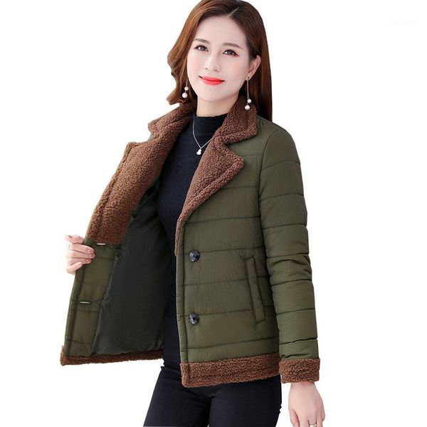 

2020 autumn winter women short cotton parka lambswool collar cotton clothing warm jacket plus size female wadded outerwear 32851, Black