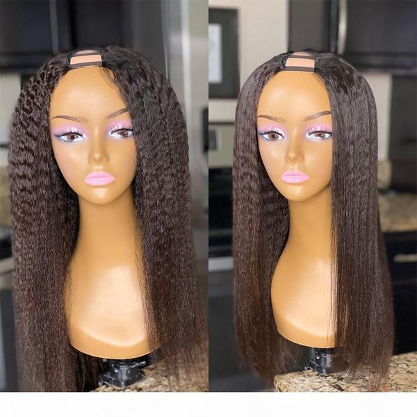 

kinky straight u part wig human hair wigs for black women brazilian remy hair 150 density italian yaki 2x4 middle part wigs, Black;brown