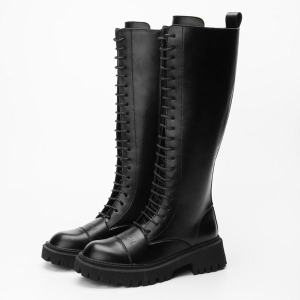 

boots ladies chunky heels platform women 2021 autumn winter woman laces shoes fashion female leather motorcycles boots1, Black