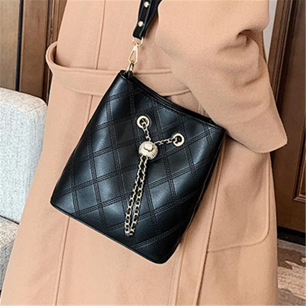

shoulder bags classic rhombic pattern thread bucket bag trend women high-quality pu leather lock lady designer crossbody sac