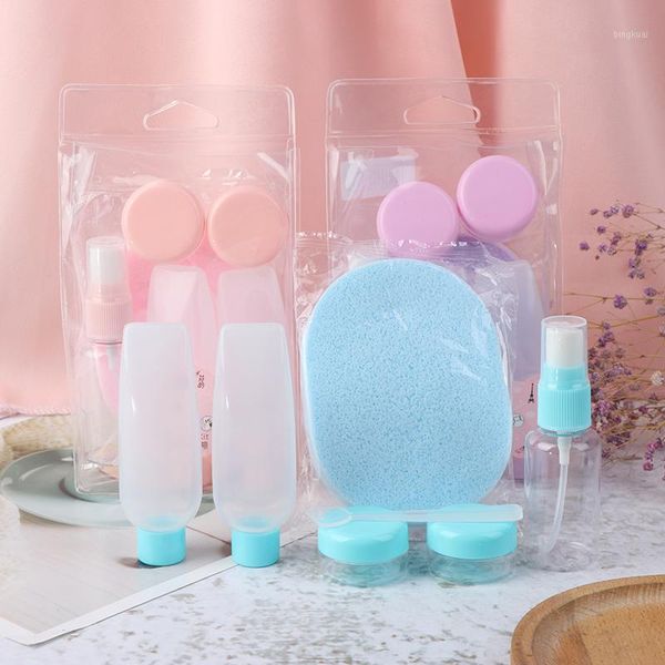 

7pcs/set mini makeup cosmetic face cream pot bottles plastic transparent empty make up container bottle travel kit accessories1