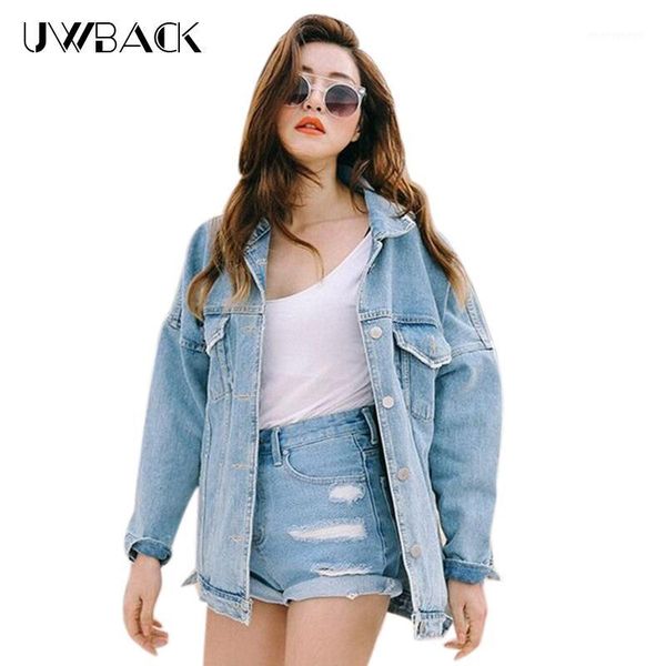 

wholesale- uwback new oversized denim jacket women windbreaker loose jeans jacket women washed boyfriend denim jackets1, Black;brown