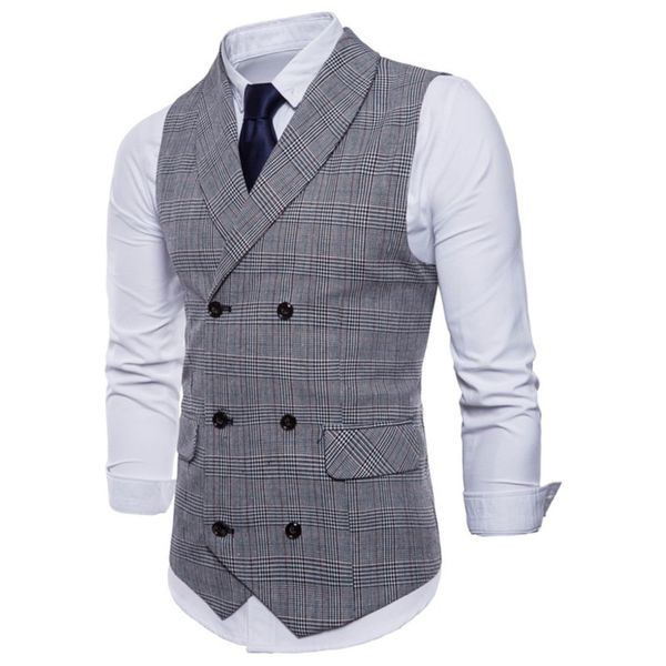 

riinr 2019 brand suit vest men jacket sleeveless beige gray brown vintage tweed vest fashion spring autumn plus size waistcoat q1216, White;black