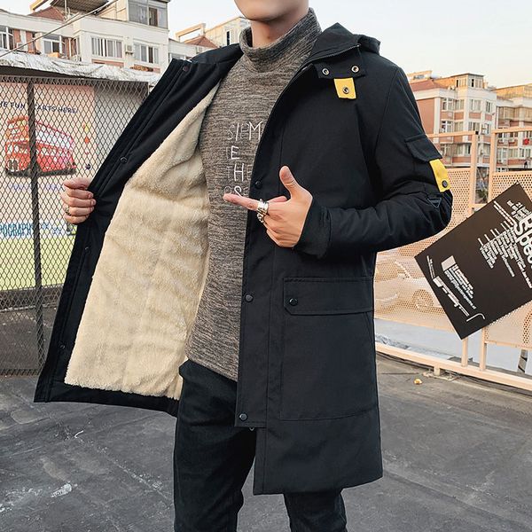 

plush medium long windbreaker boys, teenagers, korean version for middle school students, cool autumn and winter, Tan;black