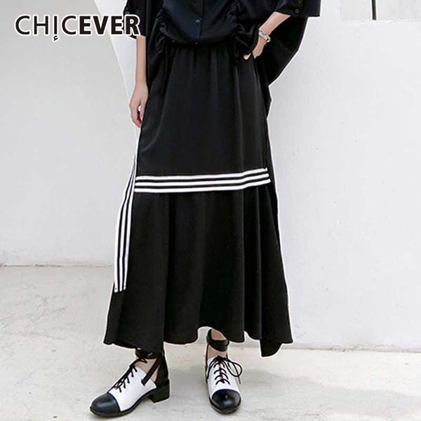 

chicever irregular hit color stripe patchwork women's skirt high waist loose oversized skirts female 2020 summer fashion new1, Black