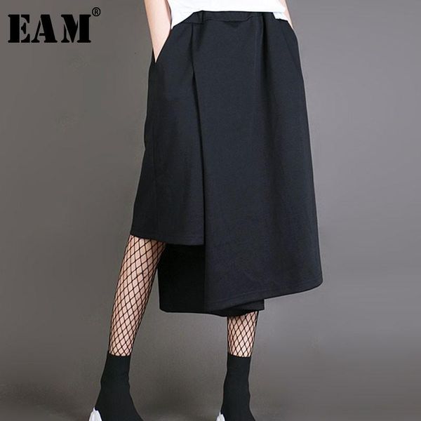 

eam] high elastic waist black asymmetrical wide leg trousers new loose fit pants women fashion tide spring autumn 2020 jl914, Black;white