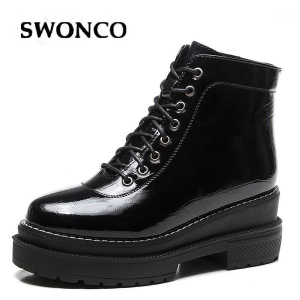 

boots swonco warm shoes women ankle platform wedge casual female 2021 auutmn/winter snow black sneakers1