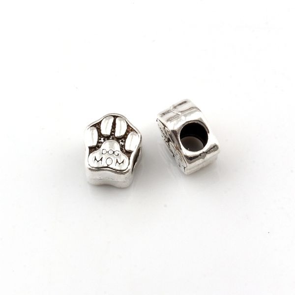 

100pcs antique silver dog mom-metal footprint big hole spacer beads for jewelry making bracelet necklace diy accessories d-68, Bronze;silver