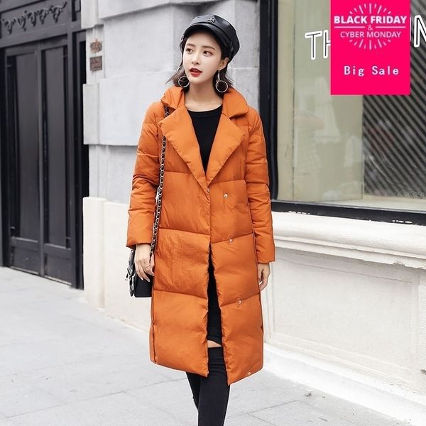

factory outlet winter british style stitching design real duck down coat female longer oversize warm down coat wq591 dropship sh190913, Black