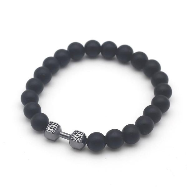 

2020 mens bracelet natural stones live lift dumbbell bracelet lava turquoises onyx beads fitness rockmen, Black