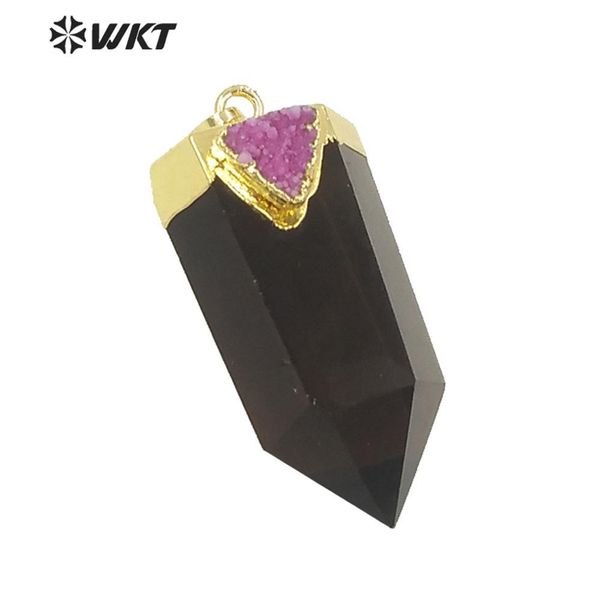 

wt-p1609 wkt new design wholesale natural tea women gold hexagona quartz with druzy charm pendant q1209, Bronze;silver
