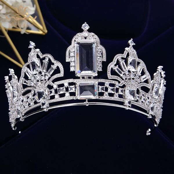 

sparkling red bridal tiaras crowns cubic zircon for brides european wedding hairbands evening hair accessories gifts, Golden;silver