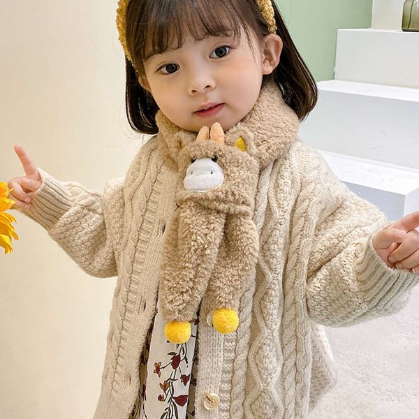 

autumn plush thermal scarf winter korean children's version versatile cute boys and girls outdoor fashion bib trend vsjm, Red;brown