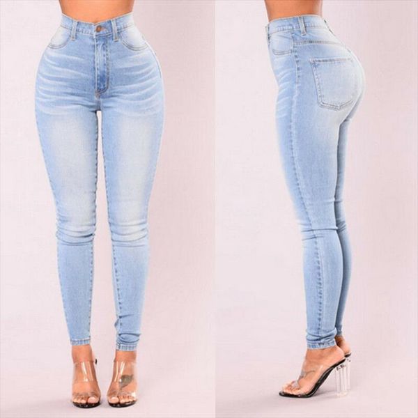 

goocheer new 2019 fashion women lady denim skinny pants high waist stretch jeans slim pencil jeans women casual, Blue