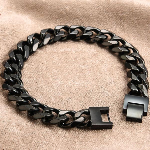

link, chain vintage 11/13mm link bracelets for men black stainless steel bracelet classic mens jewellery nickel-hypoallergenic