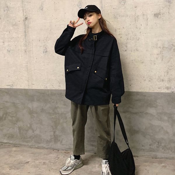 

women's trench coat 2020 casual spring mori girl fashion basic jackets sleeve long thin jacket loose outerwear i10w, Tan;black
