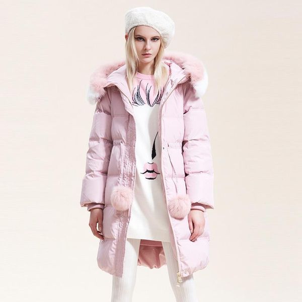 

fyyiyi 2019 new women's fur collar down jacket women's jacket straight long hooded long sleeve thick section warm fashion1, Black