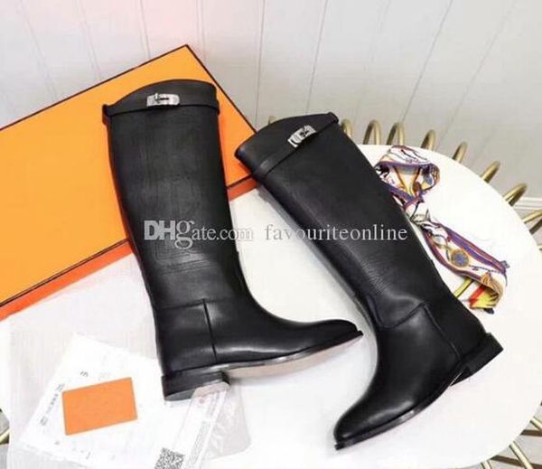 

brand new h womens knight knee motorcycle square heel snow winter boots martin cow leather buckle booties sz35-42, Black