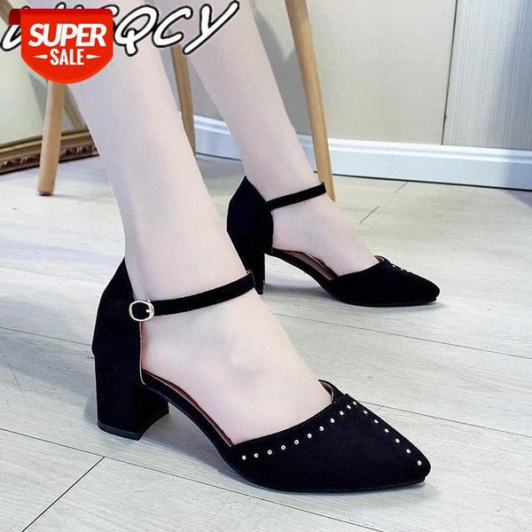 

2020 new women's high heels rivets pointed toe wedding party women's shoes summer pumps fashion leather zapatillas mujer #yu4d, Black