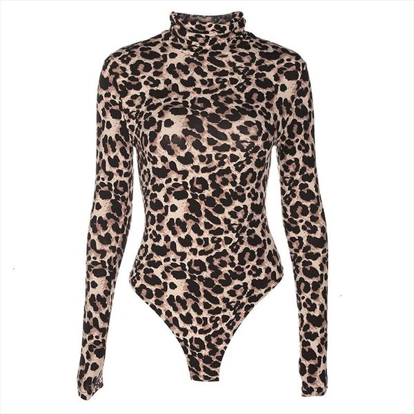 

leopard bodysuit women bodycon turtleneck bodysuits long sleeve short jumpsuits romper one piece femme playsuit, Black;white