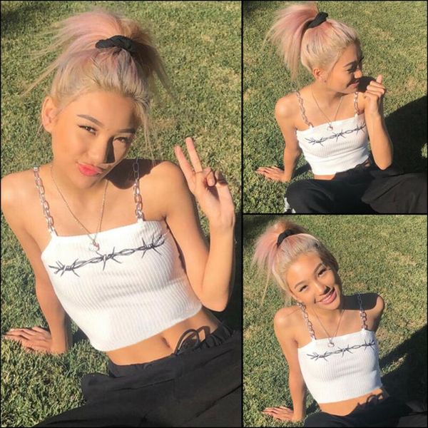 

2020 fashion trend women casual tank crop vest sleeveless summer ladies skinny fitting slim camisole sun, White