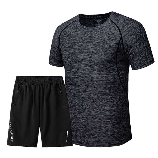 

new summer sports suit men's short sleeve running leisure fitness quick dry clothes breathable, Gray