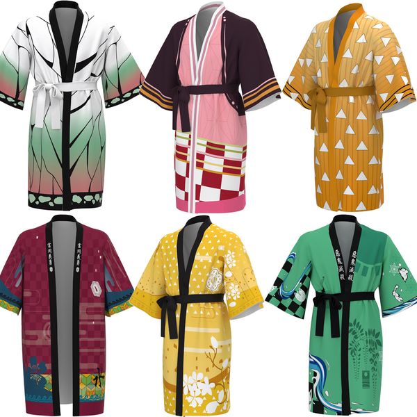 

anime costumes anime bathrobe cosplay demon slayer costume sleepwear robe women men pajamas cartoon kimetsu no yaiba kimono, Black