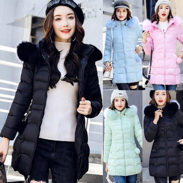 

solid color autumn winter hooded coat thick warm outwear fashion women winter warm cotton hooded jacket long-sleeved coat1, Black
