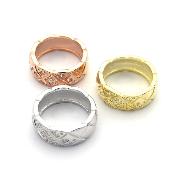 

wholesale- titanium steel couple ring 18k gold female european and american style sub-pattern cz ring jewelry, Golden;silver