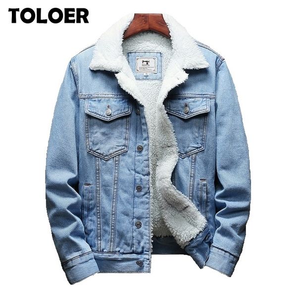 

men winter jean jackets lightblue cowboy outerwear warm denim coats new men wool liner thicker fleece denim jacket plus size 6xl 201120, Black;brown