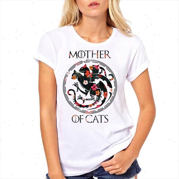 

women tshirts mother of cats flower print short sleeve woman harajuku kawaii camisas mujer tee shirt female t shirt, White