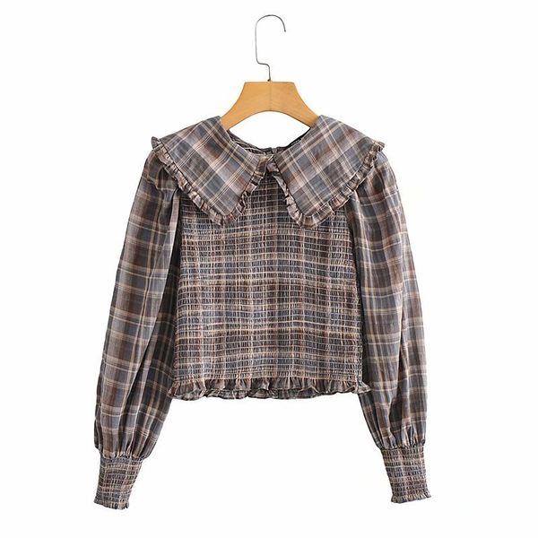 

2021 new europe and the united states women's 0072 spring elastic lattice manufacturers selling wholesale long-sleeved shirt veh2, White