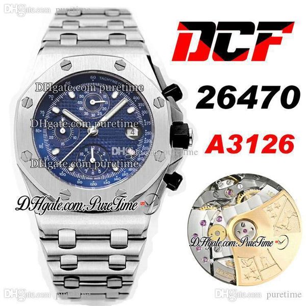

dcf 26470 cal a3126 automatic chronograph mens watch blue textured dial white stainless steel bracelet edition ptpa 2020 puretime k11, Slivery;brown