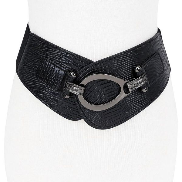 

belts fashion punk elastic waist belt width women crocodile pattern leather wide strap buckle s sw261, Black;brown