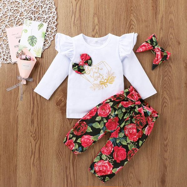 

clothing sets 0-24m baby kids girls alphabet print +flower pants outfits clothes 2021 fall roupas infantis menina, White