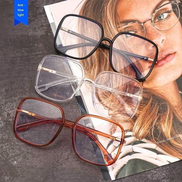

new anti blue light women square oversized simple glasses frames ultralight men optical fashion computer glasses1, Black