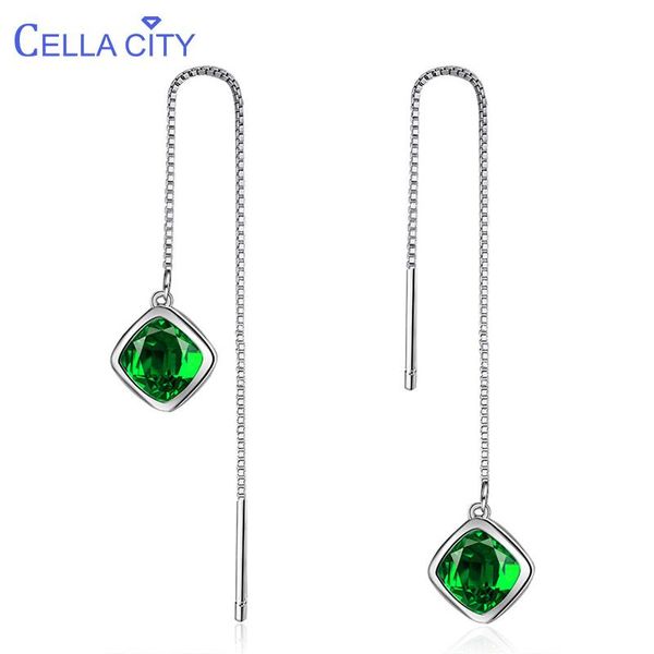 

cellacity elegant geometry emerald ear drops ruby silver 925 jewelry simple gemstones earrings for women accessory wholesale