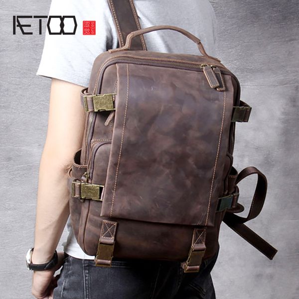 

hbp aetoo vintage mad horse leather shoulder bag, head leather men's backpack, casual travel bag