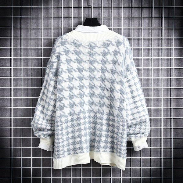 

new v-neck individual loose sweater coat for young men, White;black