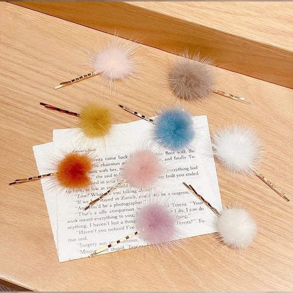 

pom faux fur ball barrette hair pin for women girl bangs headwear hair clip pompom bobby pins hairpin hair accessories ornaments h jllgca, Slivery;white
