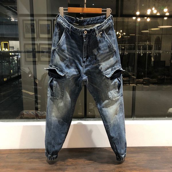 

mens designer luxury washed pencil pants vintage jeans slim skinny holes jeans hip hop mens skin-friendly denim pants, Blue