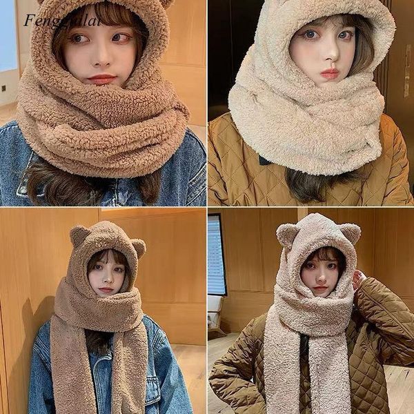 

hats, scarves & gloves sets hat scarf 3 pcs cute plus thickening women's cap winter hats velvet padded bib windproof and warm outdoor b, Blue;gray