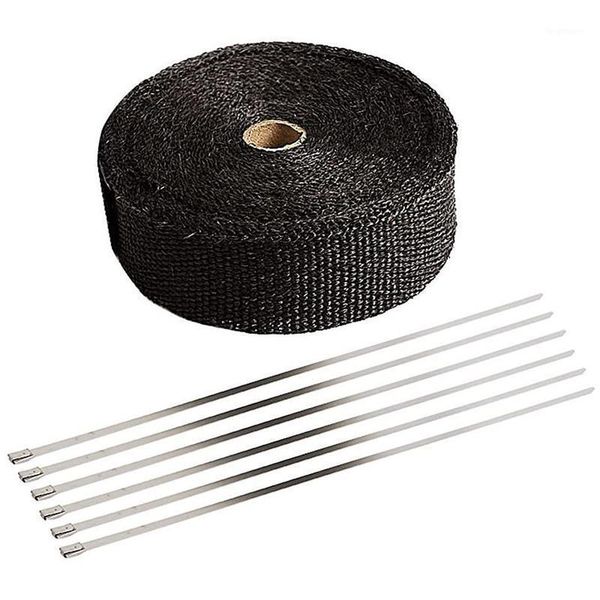 

black exhaust heat wrap roll for motorcycle fibergl heat shield tape with stainless ties1