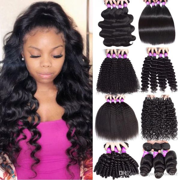 

9a peruvian virgin human hair bundles 100% unprocessed body wave deep wave kinky curly straight hair extensions 8-30 inch hair bundles weft, Black