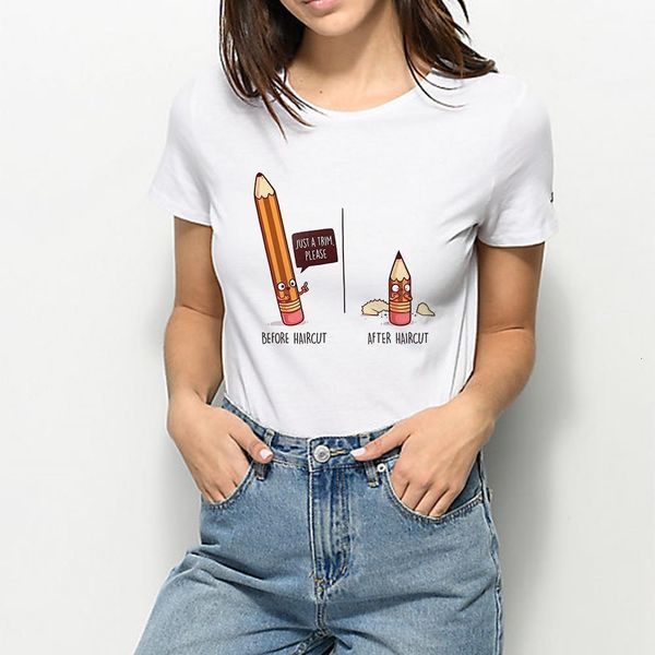

new t shirt women pretty fashion before after harcut doyronka xehckan cute cartoon t-shirt harajuku funny graphic tshirt, White