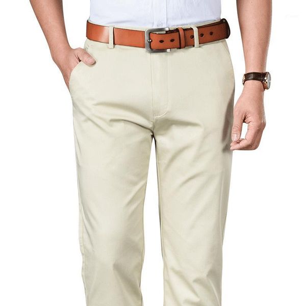 

4 colors men's business smart casual cotton pants straight trousers male brand khaki black navy blue rice white1
