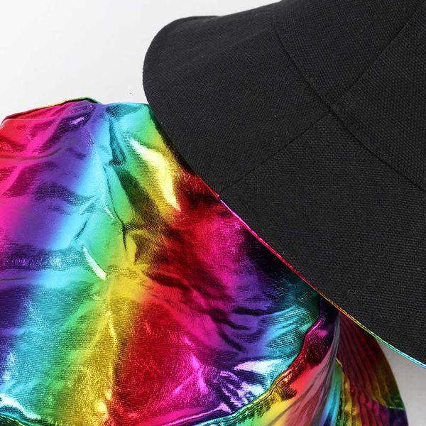 

colorful patent leather designers caps hats mens street reflective fisherman beanie hat foldable stage rainbow woman designers h, Blue;gray
