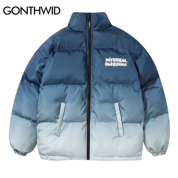 

gonthwid hip hop gradient tie dye print cotton padded puffer parka jackets streetwear men fashion punk rock thick parkas coats 201214, Black