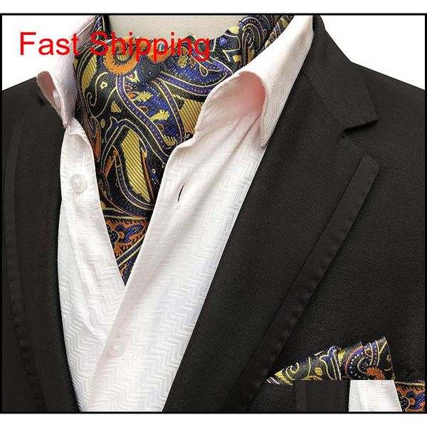

2pcs men jacquard pocket square groom wedding tuxedo cravat ascot scrunch banquet necktie paisley silk neck ti qyltwl homes2007, Blue;white